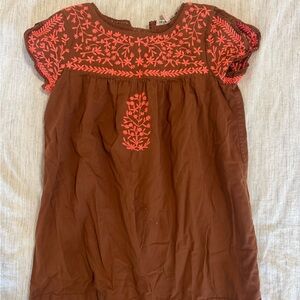 Bonpoint Brown Dress with Pink Embroidery sleeves